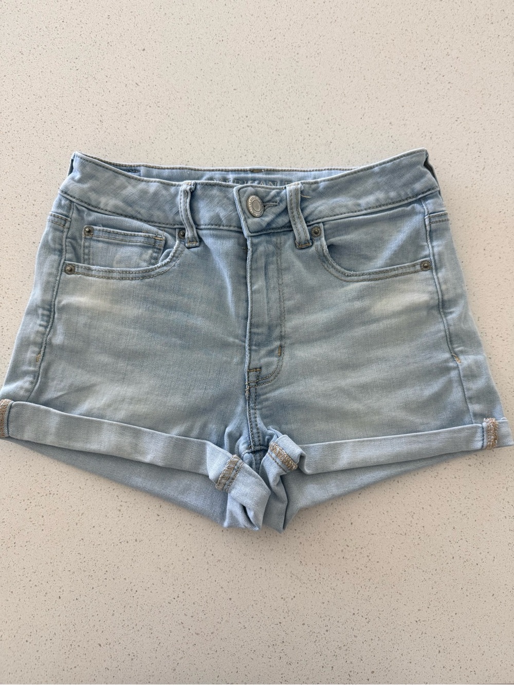 American Eagle Next Level Stretch Hi-Rise Shortie Shorts - Light Wash Size 8